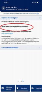 Passo 5 validade do exame toxicológico