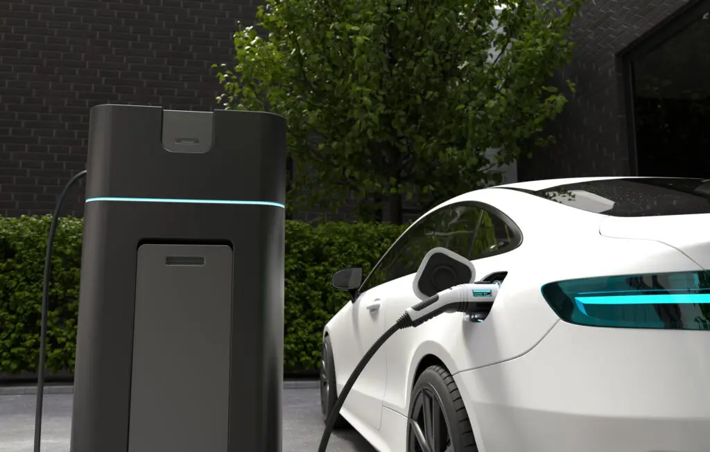 visão de um carro elétrico sendo carregado de energia