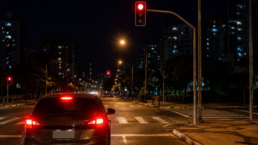sinal vermelho de madrugada