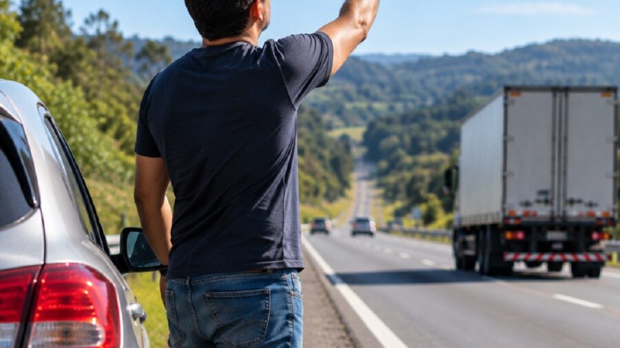 Homem Busca Sinal na estrada