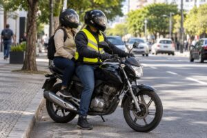 Mototáxi com passageira em motocicleta