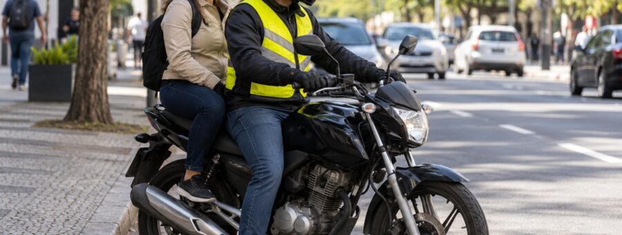 Mototáxi com passageira em motocicleta