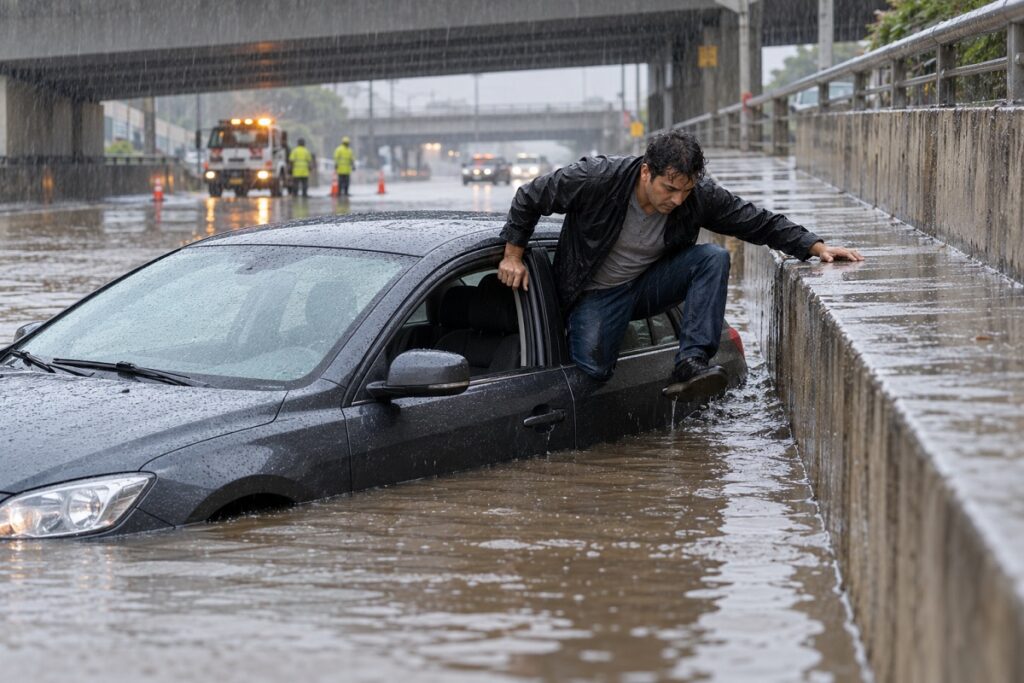 Água subindo ao redor do carro: quando permanecer e quando abandonar o veículo